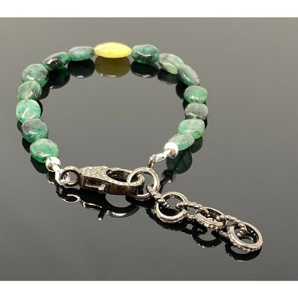 Pave Diamond Natural Emerald and Yellow Sapphire Adjustable Bracelet - Picture 7 of 10